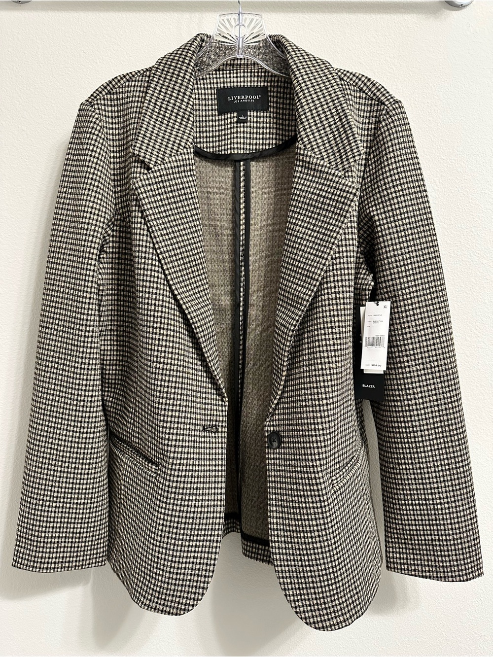 Liverpool Classic Houndstooth Blazer Jacket - Black & Cream size L new with tags